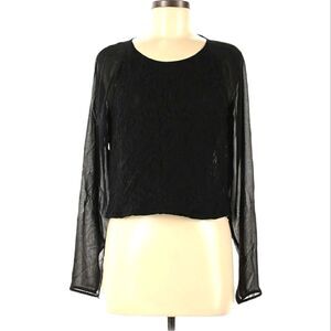1.State Pullover Top Size M Sexy Black Sheer Long Sleeves Floral Lace Front